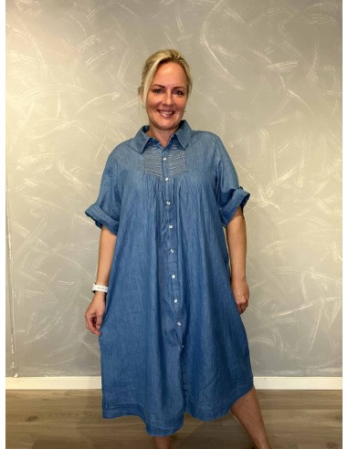 Denim blå cowboy kjole med knapper til kvinder – Design by TIPPY