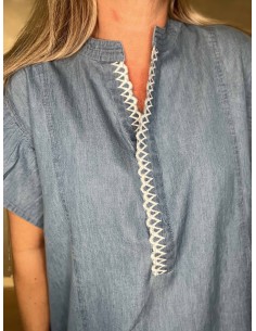 Denim blå kjole med flæseærmer til kvinder – Design by TIPPY 2