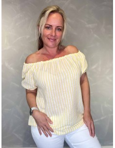 Gul mælkedreng stribet off shoulder bluse til kvinder – TIPPY Italian Select