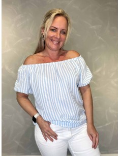 Sky mælkedreng stribet off shoulder bluse til kvinder – TIPPY Italian Select