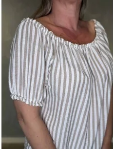 Beige mælkedreng stribet off shoulder bluse til kvinder – TIPPY Italian Select 2