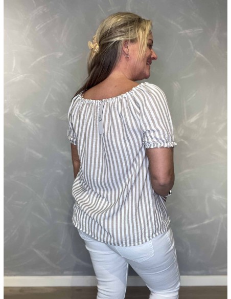 Bagside af beige stribet bluse til kvinder – TIPPY