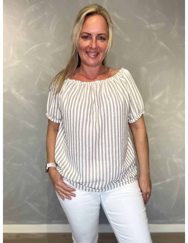 Beige mælkedreng stribet off shoulder bluse til kvinder – TIPPY Italian Select