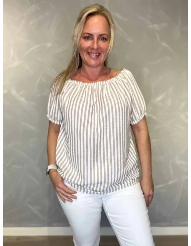 Beige mælkedreng stribet off shoulder bluse til kvinder – TIPPY Italian Select