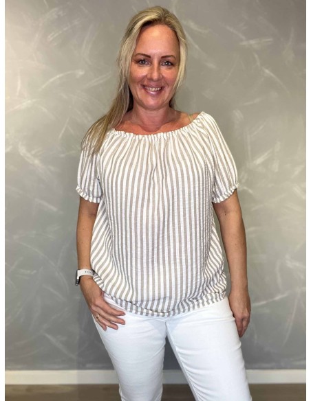 Beige mælkedreng stribet off shoulder bluse til kvinder – TIPPY Italian Select