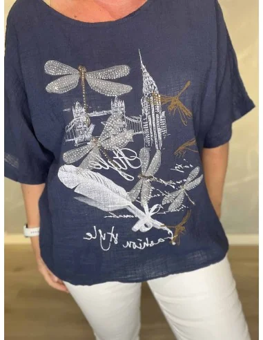 Dragonfly similisten på navy bomulds bluse – TIPPY