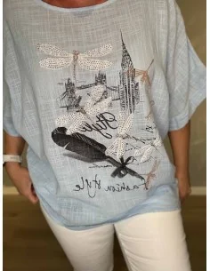 Sky bomulds bluse med dragonfly similisten til kvinder – TIPPY Italian Select 2