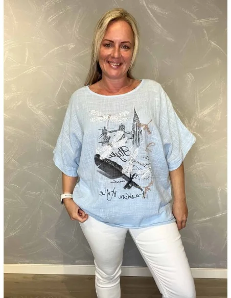 Sky bomulds bluse med dragonfly similisten til kvinder – TIPPY Italian Select