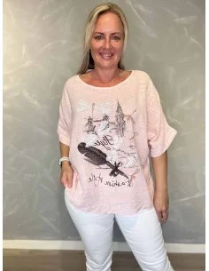 Rosa bomulds bluse med dragonfly similisten til kvinder – TIPPY Italian Select