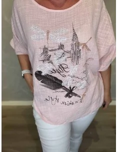 Rosa bomulds bluse med dragonfly similisten til kvinder – TIPPY Italian Select 2