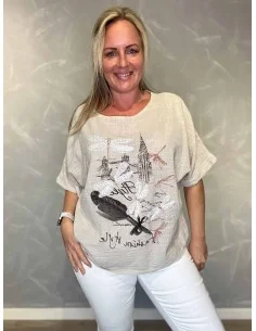 Sand bomulds bluse med dragonfly similisten til kvinder – TIPPY Italian Select