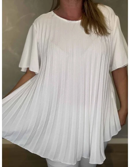 Plisseret struktur på hvid bluse – TIPPY