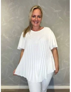 Hvid plisseret bluse med vid pasform til kvinder – TIPPY Collection