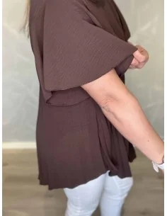 Brun plisseret bluse med vid pasform til kvinder – TIPPY Collection 2