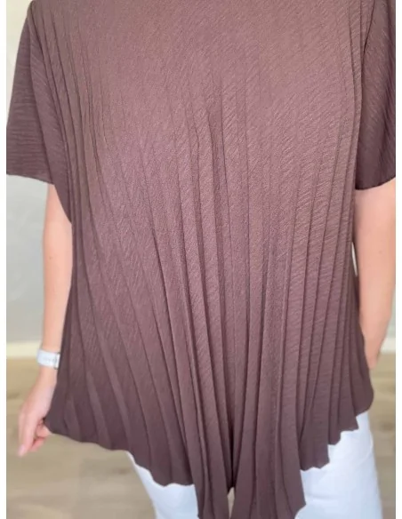 Plisseret struktur på brun bluse – TIPPY