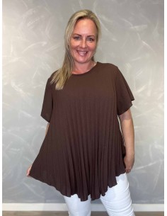 Brun plisseret bluse med vid pasform til kvinder – TIPPY Collection