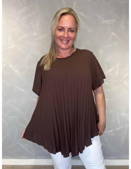Brun plisseret bluse med vid pasform til kvinder – TIPPY Collection