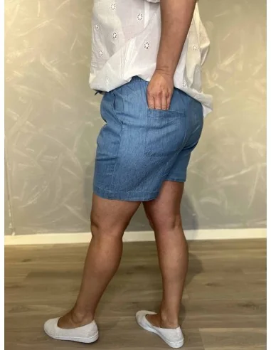 Bagside af blå bomulds shorts til kvinder – TIPPY