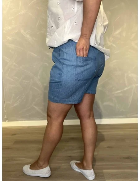 Bagside af blå bomulds shorts til kvinder – TIPPY