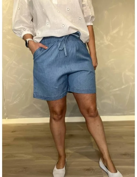 Blå bomulds shorts med snøre og lommer til kvinder – Design by TIPPY