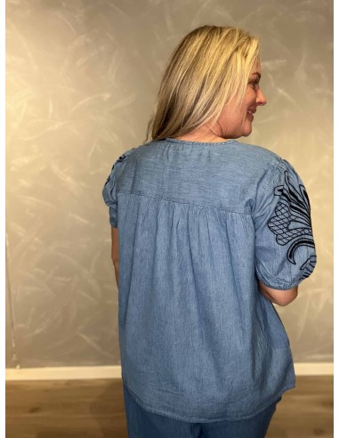 Bagside af denim blå bluse til kvinder – TIPPY