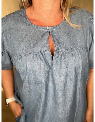Denim blå bluse med broderiærmer til kvinder – Design By TIPPY