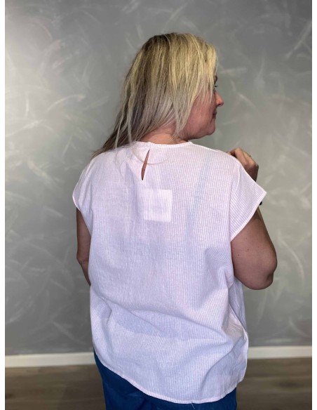 Bagside af rosa stribet bomuldsbluse til kvinder – TIPPY
