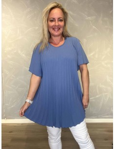 Blå plisseret bluse med vid pasform til kvinder – TIPPY Collection
