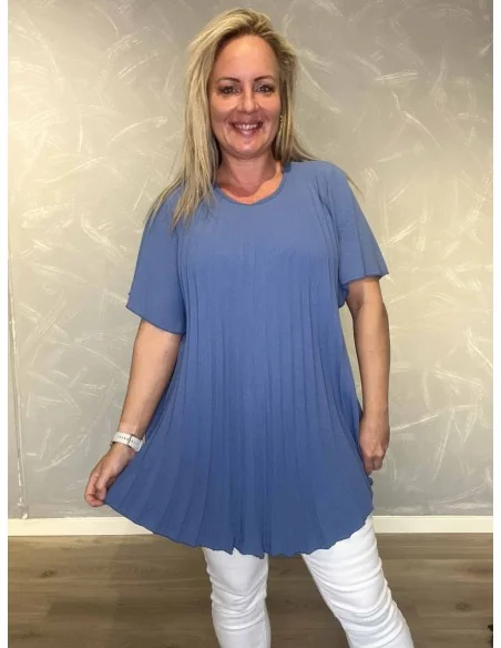 Blå plisseret bluse med vid pasform til kvinder – TIPPY Collection