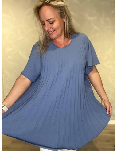 Plisseret struktur på jeans blå bluse – TIPPY