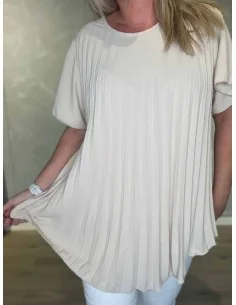 Sand farvet plisseret bluse med vid pasform til kvinder – TIPPY Collection 2