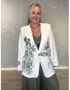 Grøn stribet blazer med blomsterprint til kvinder – TIPPY Italian Select