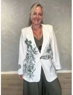 Grøn stribet blazer med blomsterprint til kvinder – TIPPY Italian Select