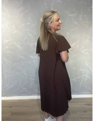 Bagside af brun plisse kjole til kvinder – TIPPY