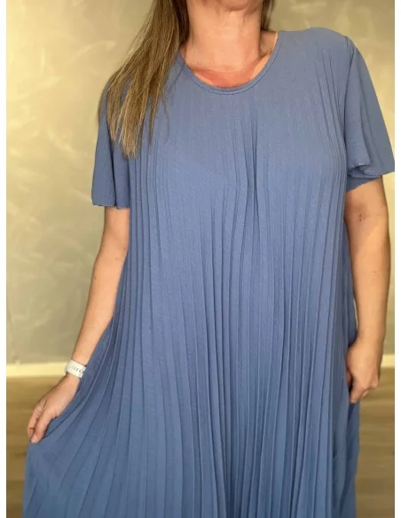 Plisseeffekt på jeans blå kjole – TIPPY