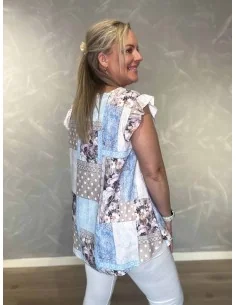 Sky multi print bluse med flæseærmer til kvinder – TIPPY Italian Select 2