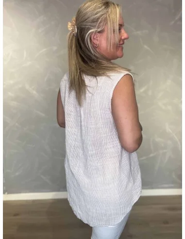 Bagside af sand stribet skjorte bluse til kvinder – TIPPY