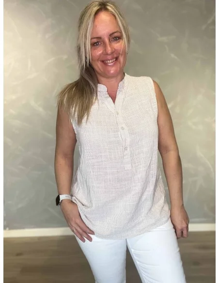 “Sand stribet ærmeløs skjorte bluse til kvinder – TIPPY Collection