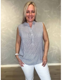 “Navy stribet ærmeløs skjorte bluse til kvinder – TIPPY Collection