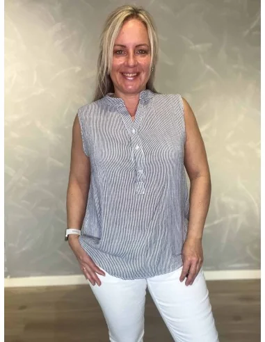 “Navy stribet ærmeløs skjorte bluse til kvinder – TIPPY Collection