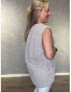 Beige stribet ærmeløs skjorte bluse til kvinder – TIPPY Collection 2