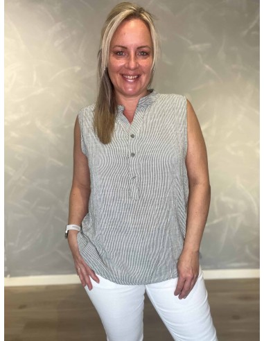 Grøn stribet ærmeløs skjorte bluse til kvinder – TIPPY Collection
