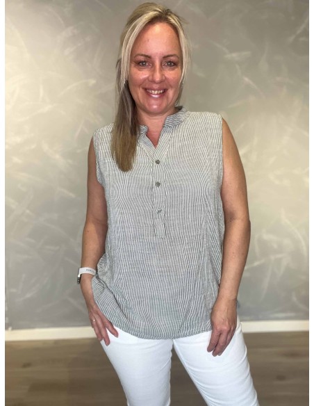 Grøn stribet ærmeløs skjorte bluse til kvinder – TIPPY Collection