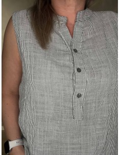 Grøn stribet ærmeløs skjorte bluse til kvinder – TIPPY Collection 2