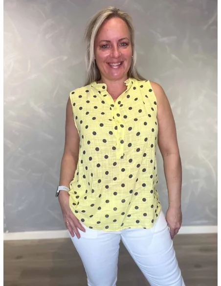 Gul prikket ærmeløs skjorte bluse til kvinder – TIPPY Collection