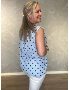 Sky blå prikket ærmeløs skjorte bluse til kvinder – TIPPY Collection 2