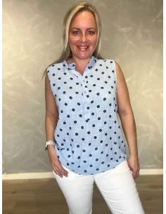 Sky blå prikket ærmeløs skjorte bluse til kvinder – TIPPY Collection