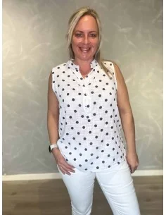 Hvid prikket ærmeløs skjorte bluse til kvinder – TIPPY Collection