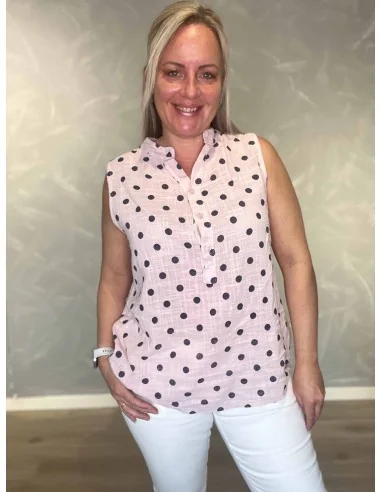 Rosa prikket ærmeløs skjorte bluse til kvinder – TIPPY Collection