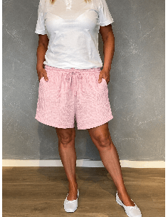 Rosa muslin shorts med bindebånd til kvinder – TIPPY Collection